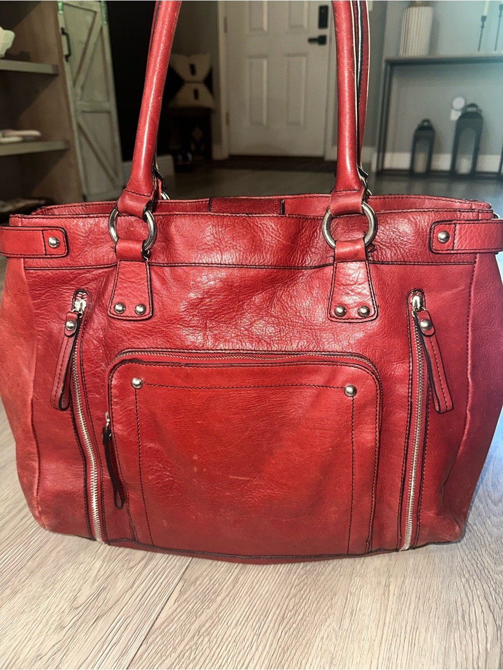 Pelle Brick Red Leather Large Satchel Tote Bag Purse